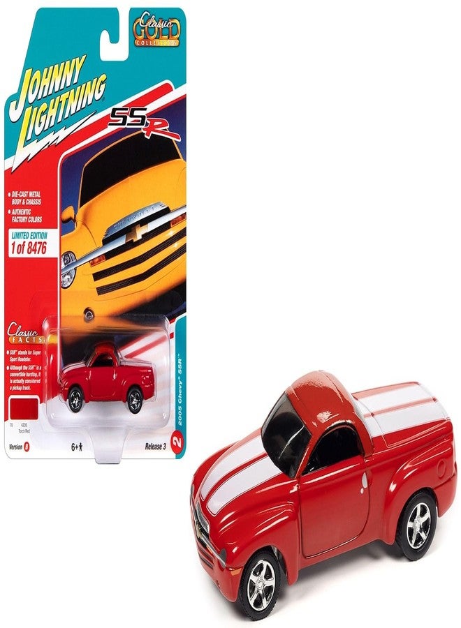 Johnny Lightning 2005 Chevrolet SSR Pickup Truck Torch Red with White Stripes Classic Gold Collection Series Limited Edition to 8476 Pieces Worldwide 1/64 Diecast Model Car